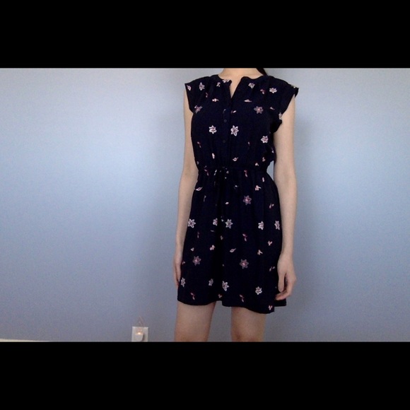 LOFT Navy Floral Dress - Picture 2 of 3